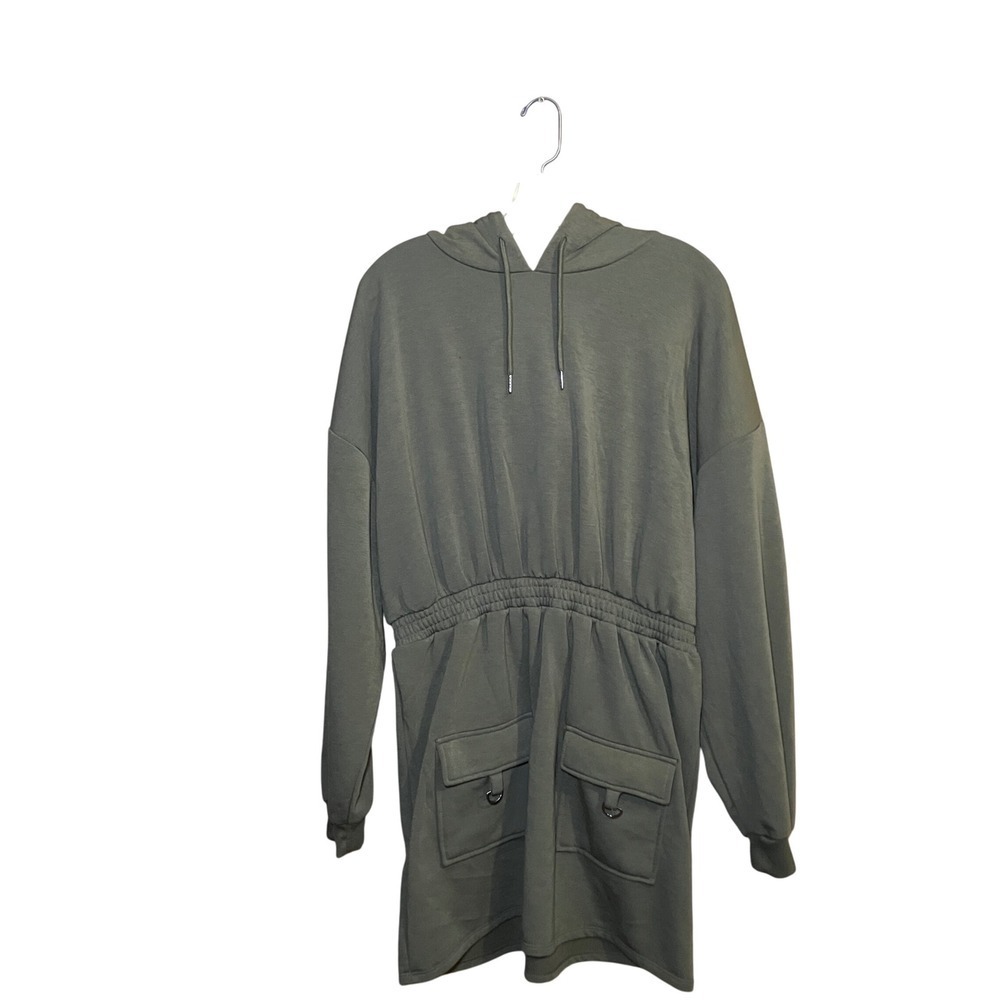 Almost Famous Womens XL Olive Green Hoodie Dress Long Sleeve Pockets Casual